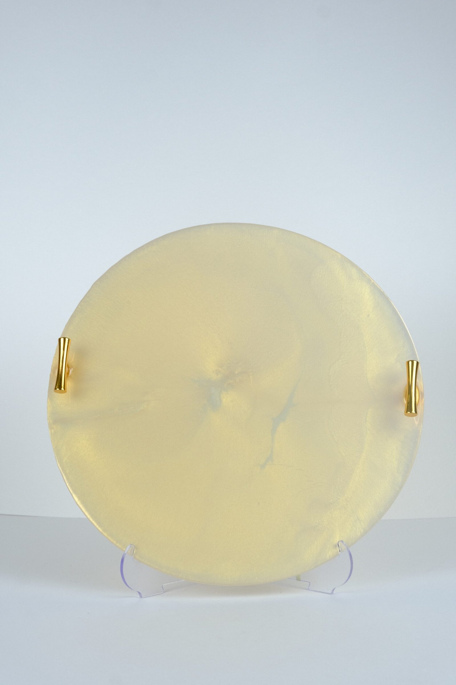 Epoksi İncili Yuvarlak Gold Kulp Tepsi Söz Nişan Damat Sunum Tepsisi  30 cm (001)