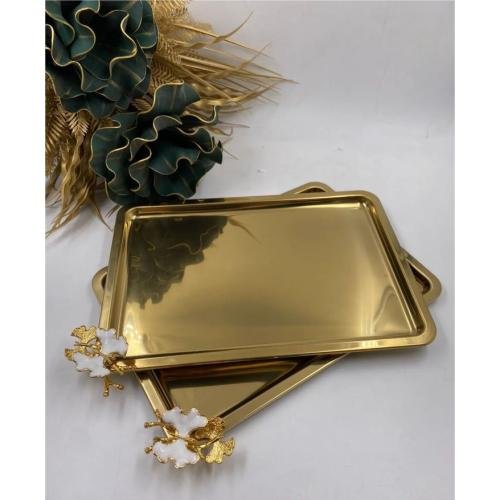 Lüks metal tepsi kare aynalı nişan söz sunum tepsisi