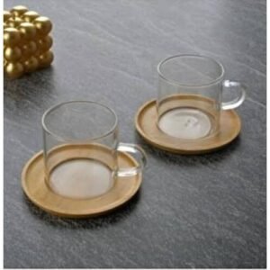 Sakarya Bambu Tabaklı Şeffaf Cam Damat Kahve Fincanı