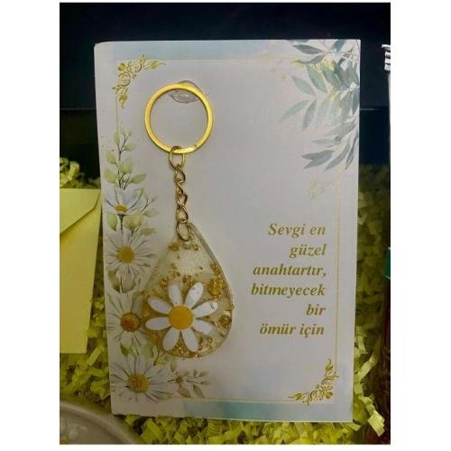 Söz nişan kına süsü epoksi anahtarlık papatya hediyelik