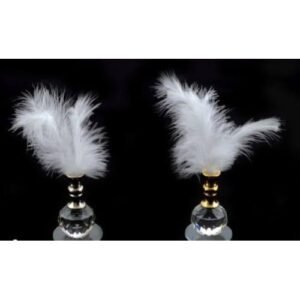 Tüylük kristal cam gümüş detaylı nişan masa dekoru